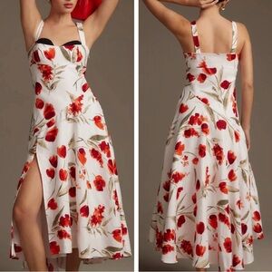 NWT Reformation Bekki Linen Midi Dress - Rubi Red Floral reg $280 size 4